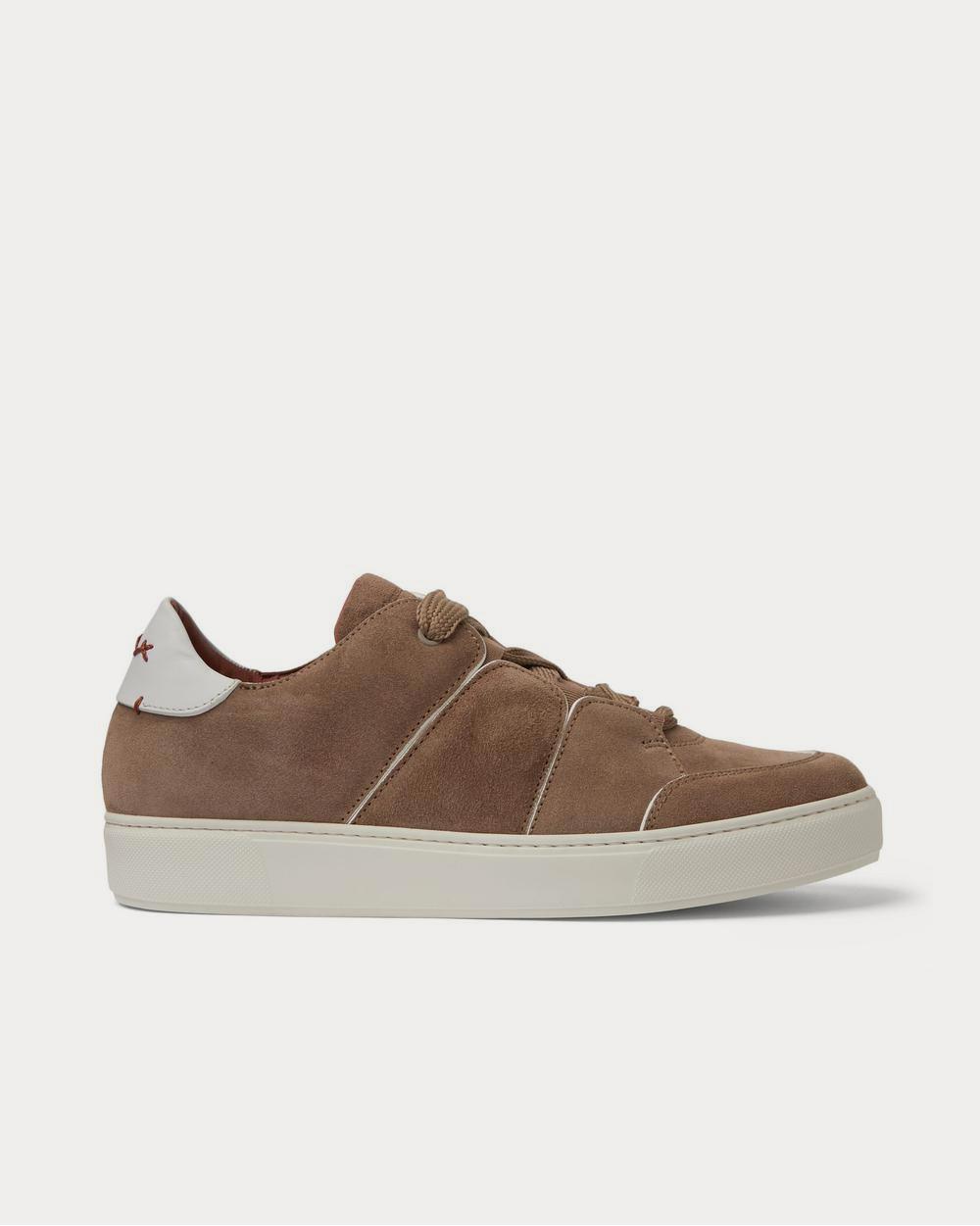 Ermenegildo Zegna Tiziano Leather-Trimmed Suede  Light brown low top sneakers - 1