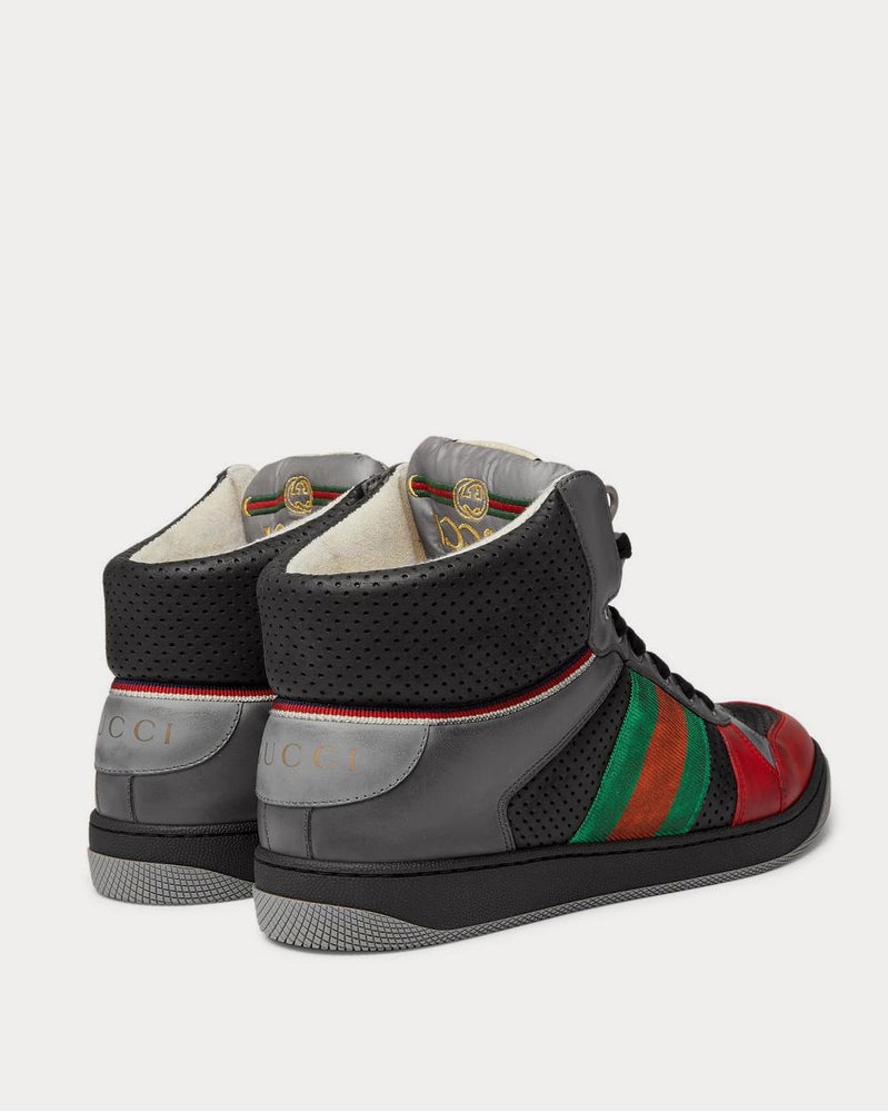 Gucci Screener Webbing-Trimmed Distressed Leather High-Top  Black high top sneakers - 4