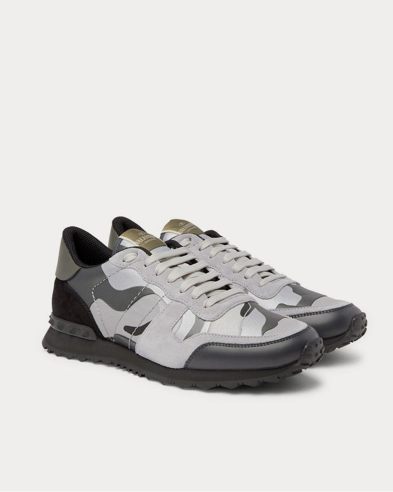 Valentino Rockrunner Camouflage-Print Canvas, Leather and Suede  Gray low top sneakers - 2