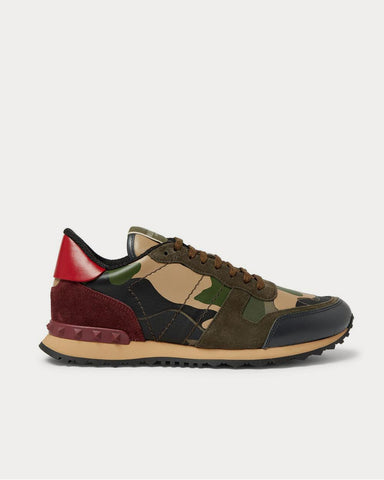 Valentino Rockrunner Camouflage-Print Canvas, Leather and Suede  Green low top sneakers