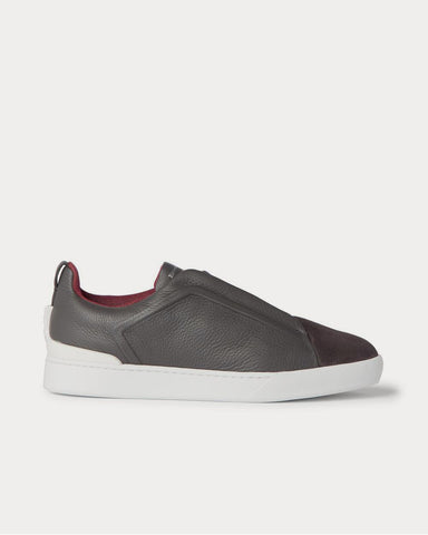 Ermenegildo Zegna Triple Stitch Full-Grain Leather and Suede Slip-On  Gray low top sneakers