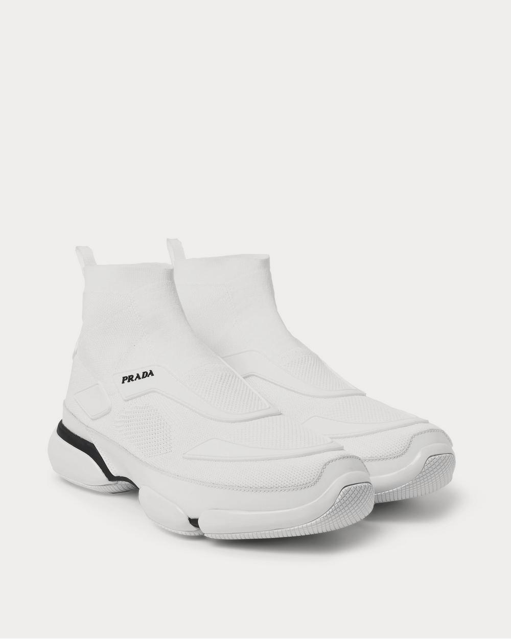 Prada Cloudbust Stretch-Knit and Rubber High-Top Slip-On  White high top sneakers - 2