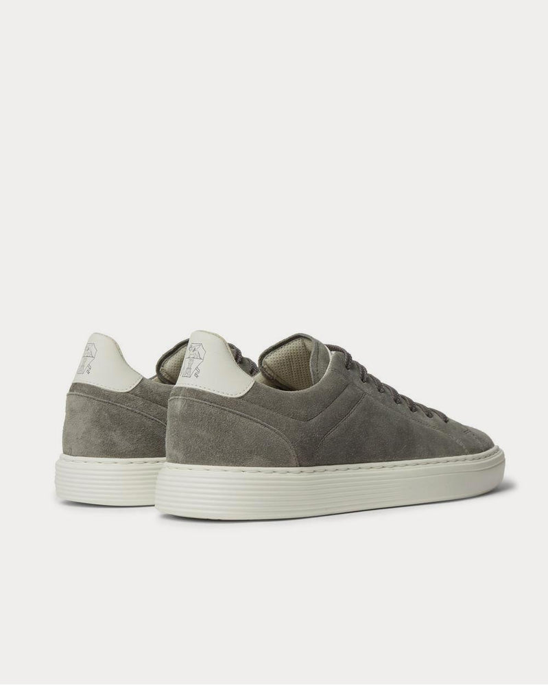 Brunello Cucinelli Leather-Trimmed Suede  Gray low top sneakers - 3