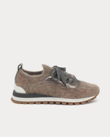 Brunello Cucinelli Leather-trimmed mohair Dk Beige Low Top Sneakers