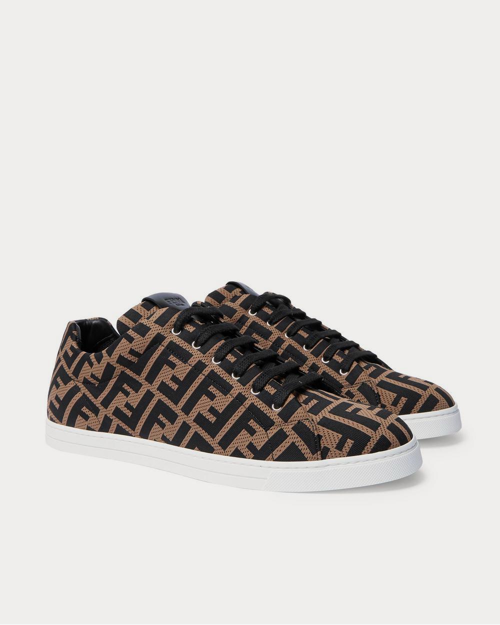 Fendi Leather-Trimmed Logo-Jacquard Mesh  Brown low top sneakers - 2