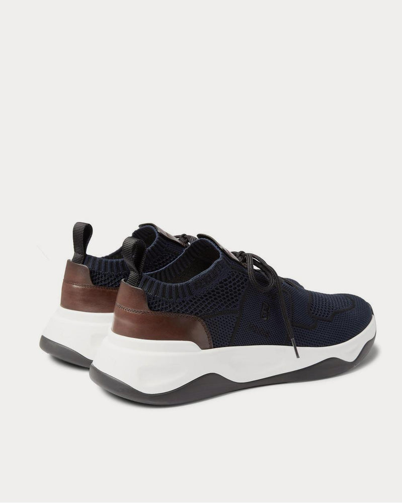 Berluti Shadow Leather-Trimmed Mesh  Navy low top sneakers - 3