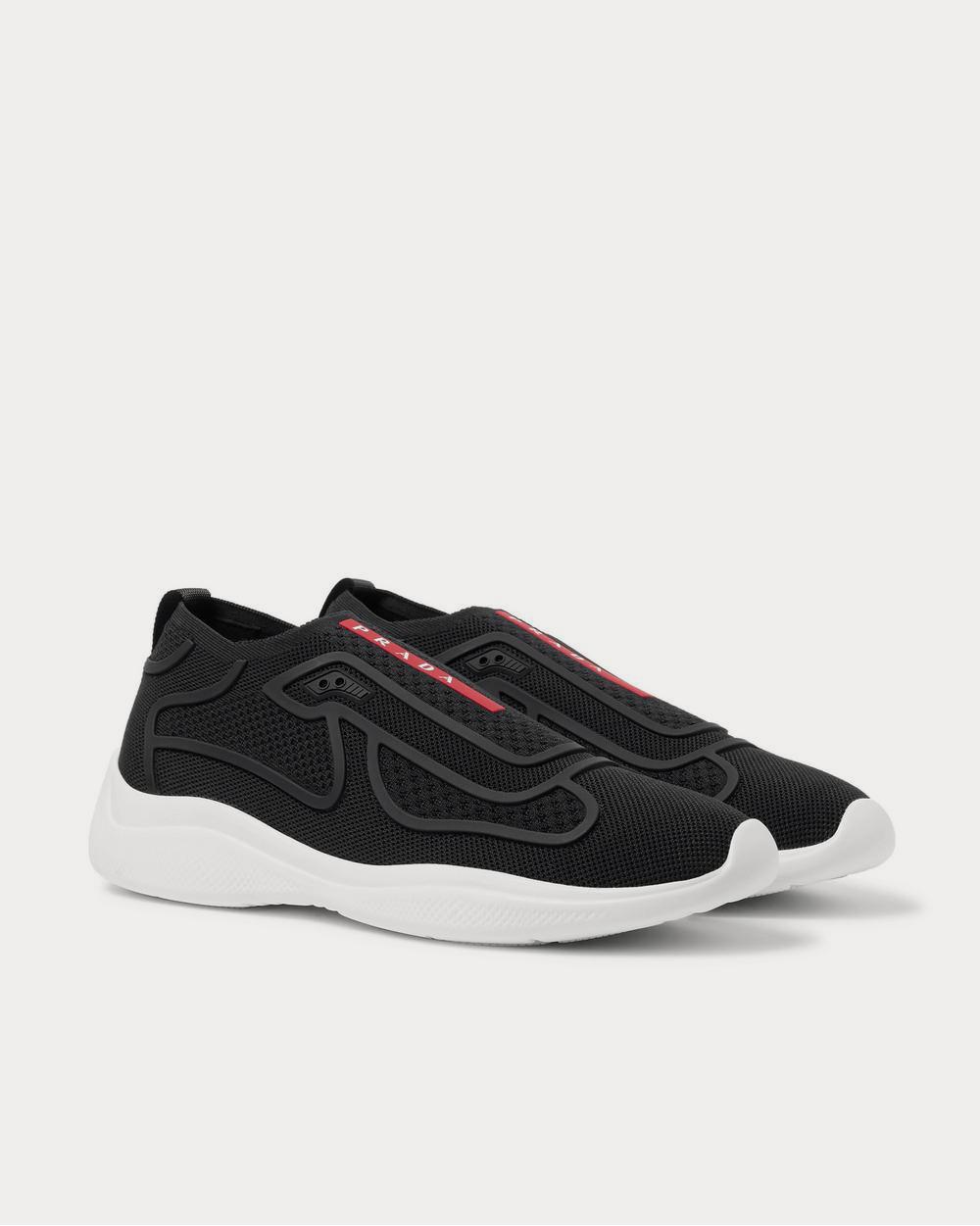 Prada America's Cup Rubber-Trimmed Mesh Slip-On  Black low top sneakers - 2