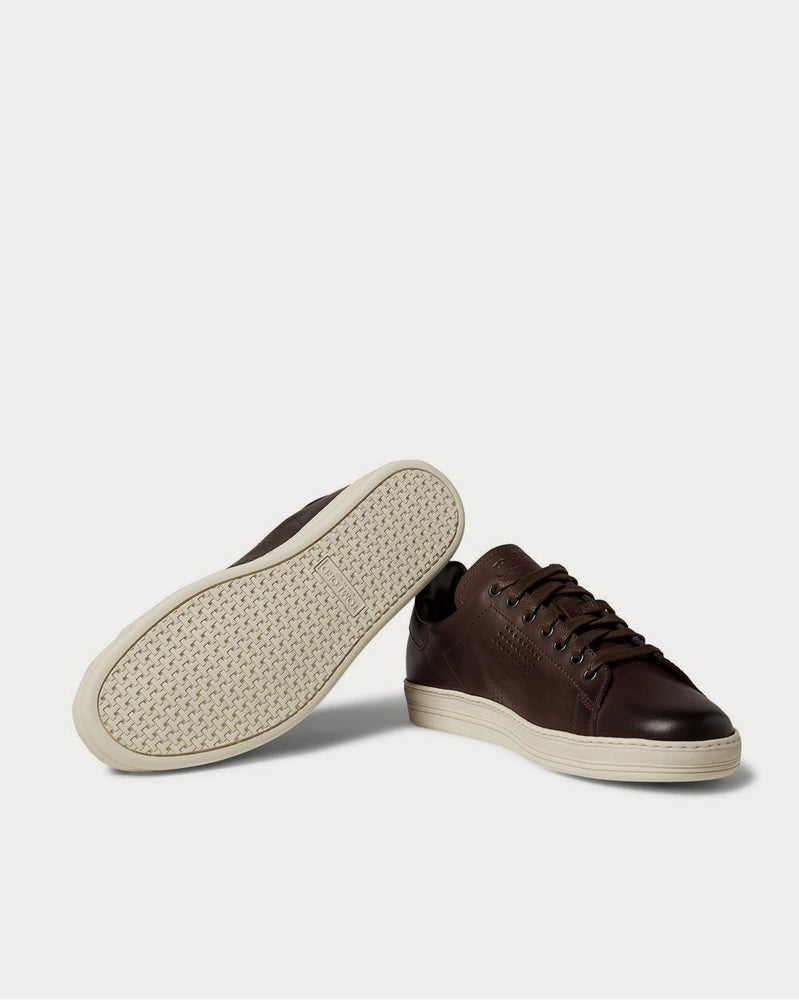 Tom Ford Warwick Burnished-Leather  Burgundy low top sneakers - 3