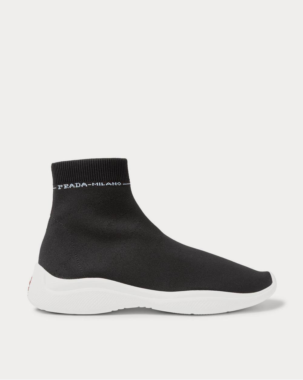 Prada America's Cup Stretch-Knit High-Top Black high top sneakers