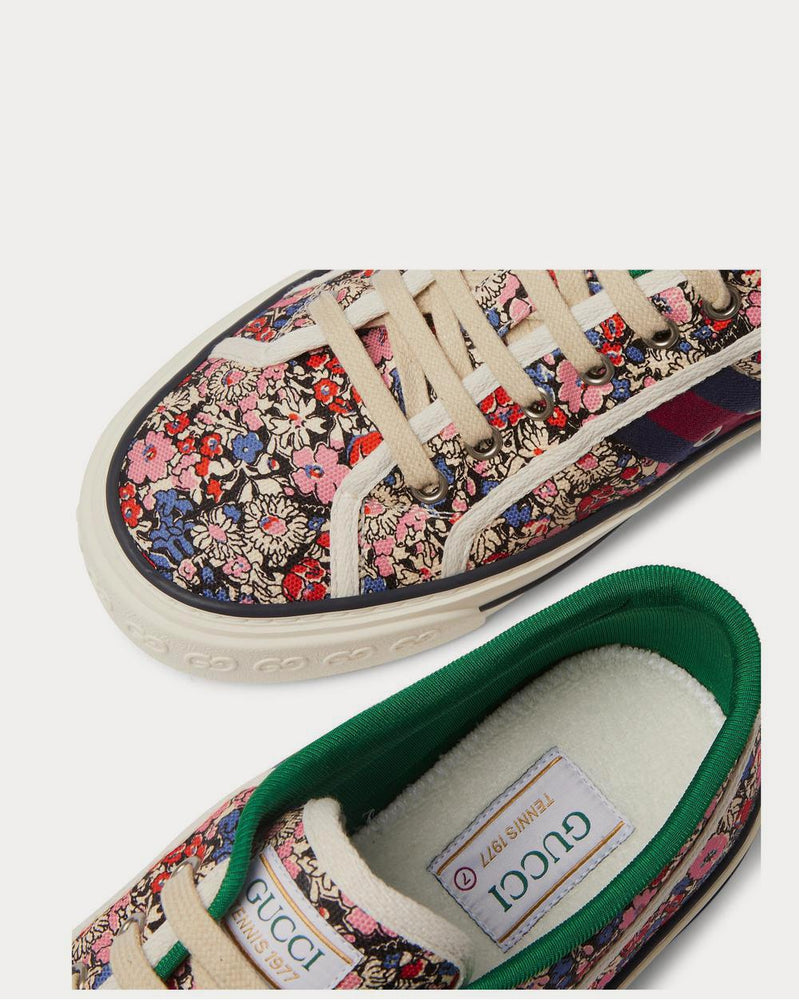 Gucci x Liberty Tennis 1977 Leather and Webbing-Trimmed Printed Canvas  Pink low top sneakers - 4