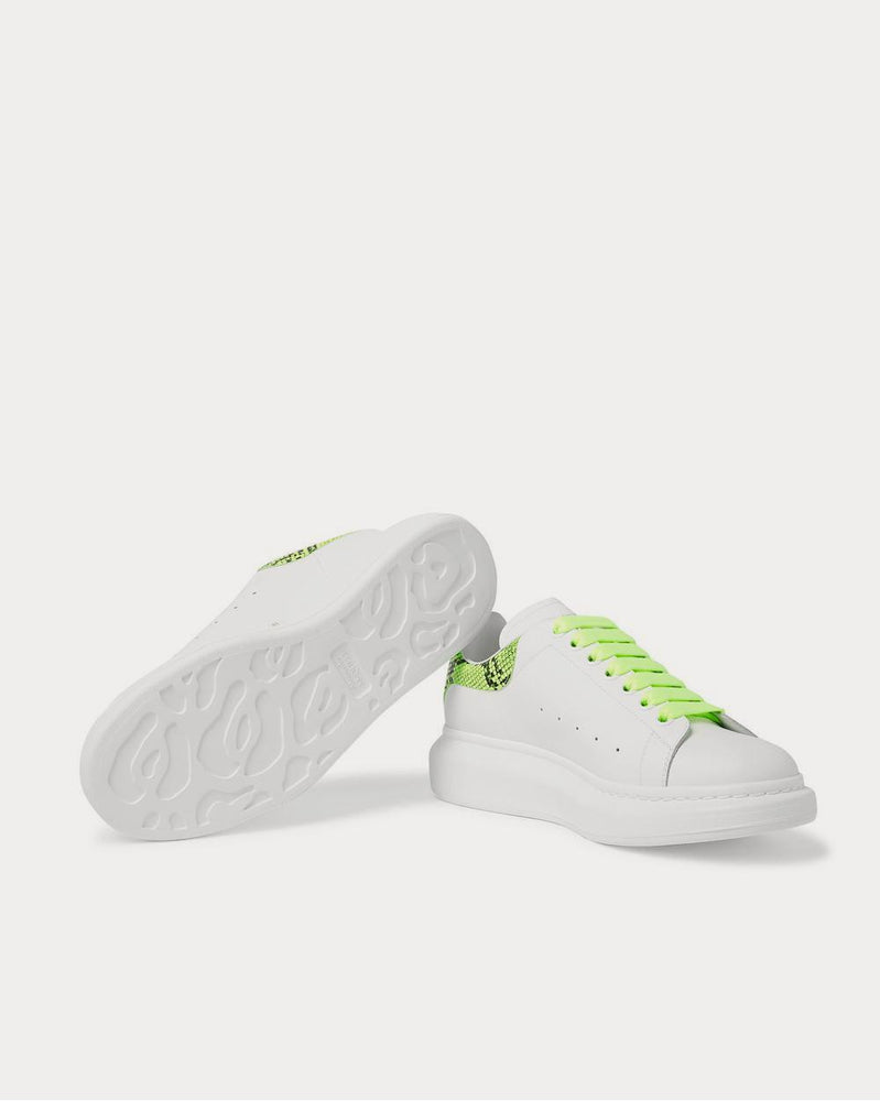 Alexander McQueen Exaggerated-Sole Neon Snake-Effect Leather  White low top sneakers - 3