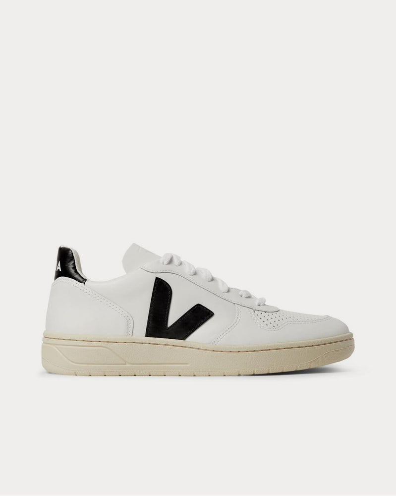 Veja V-10 Rubber-trimmed Leather  White low top sneakers - 1