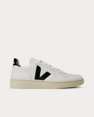 Veja V-10 Rubber-trimmed Leather  White low top sneakers