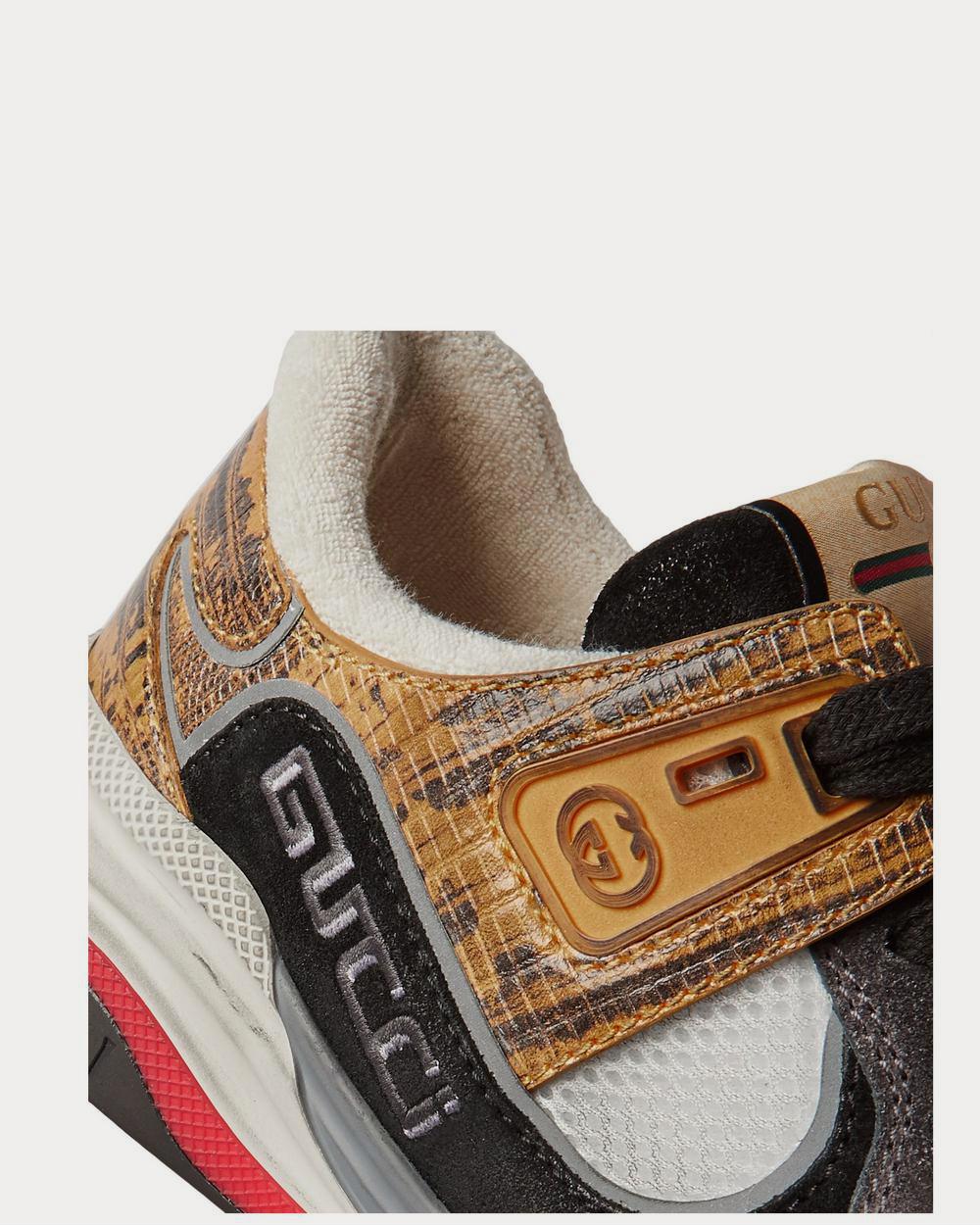 Gucci Ultrapace Distressed Suede, Mesh and Snake-Effect Leather  Yellow low top sneakers - 5