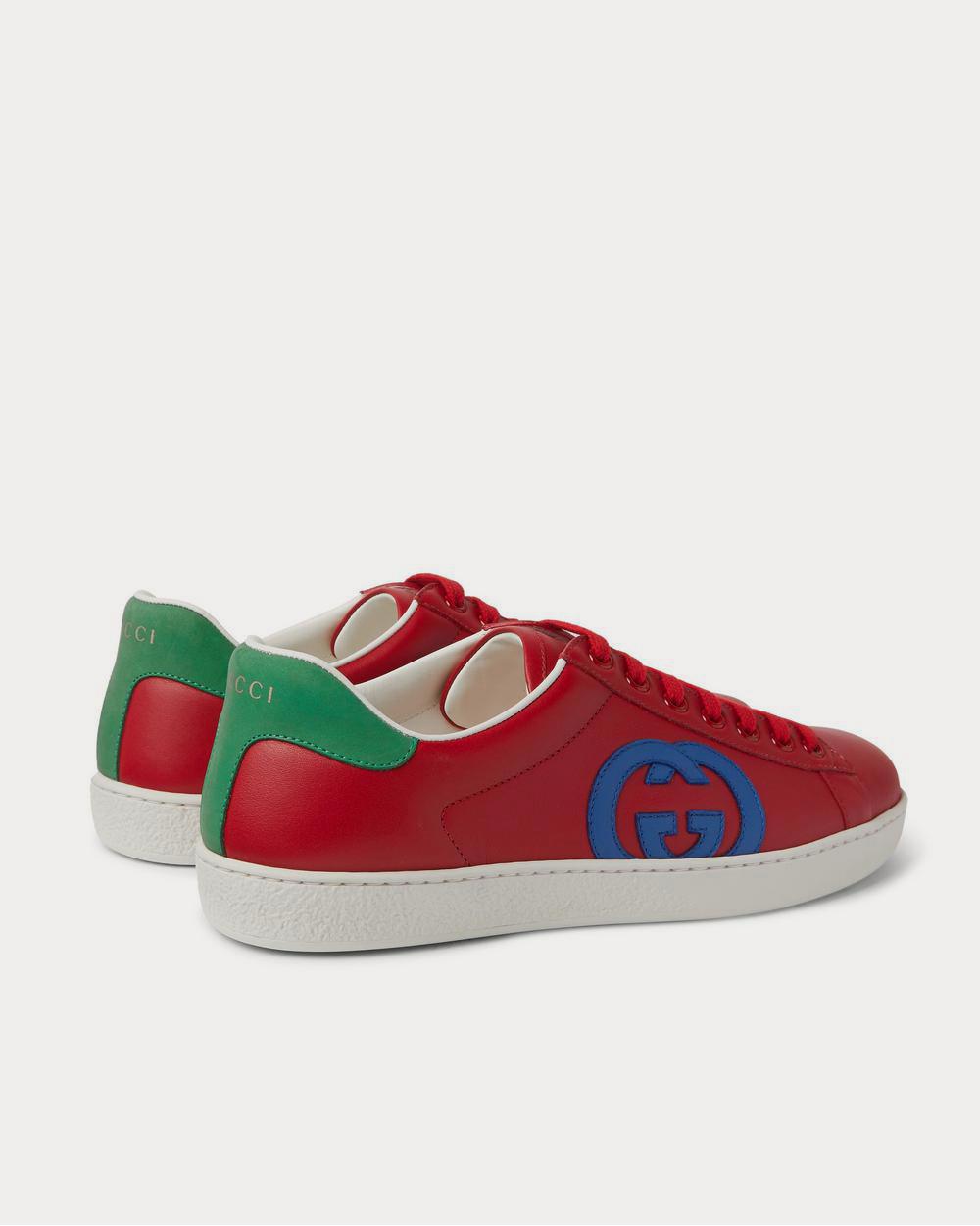 Gucci Ace Suede-Trimmed Leather  Red low top sneakers - 3