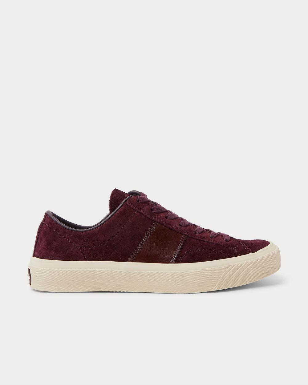 Tom Ford Cambridge Leather-Trimmed Suede  Burgundy low top sneakers - 1