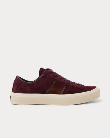 Tom Ford Cambridge Leather-Trimmed Suede  Burgundy low top sneakers