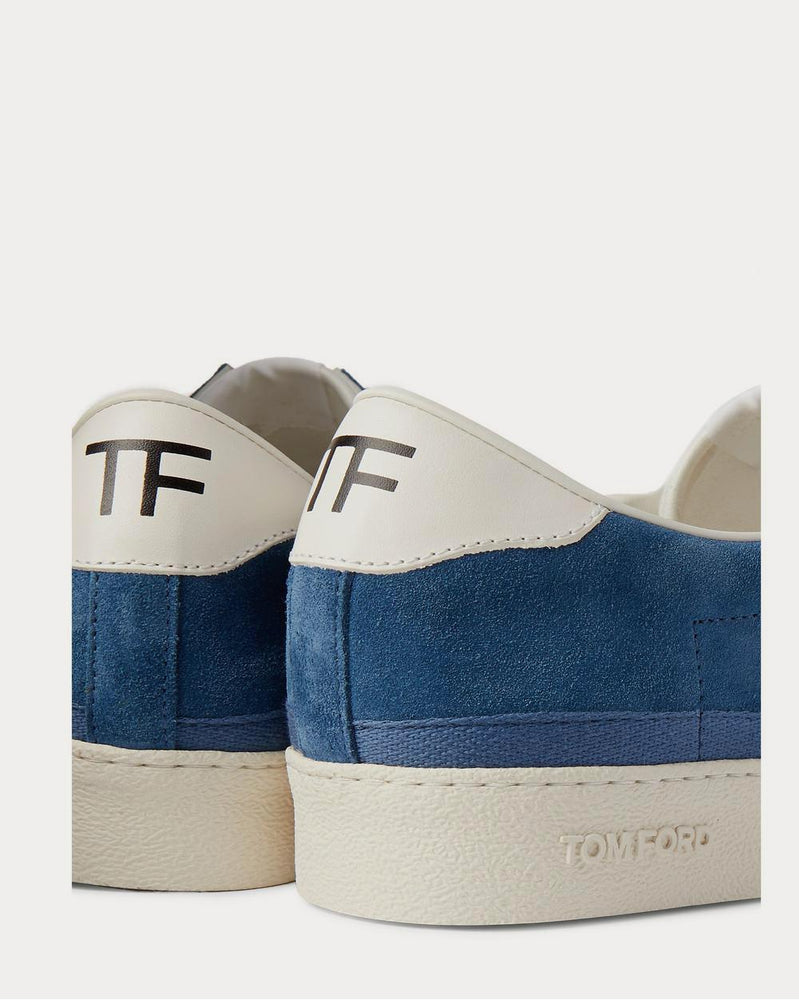 Tom Ford Bannister Leather-Trimmed Suede  Blue low top sneakers - 4