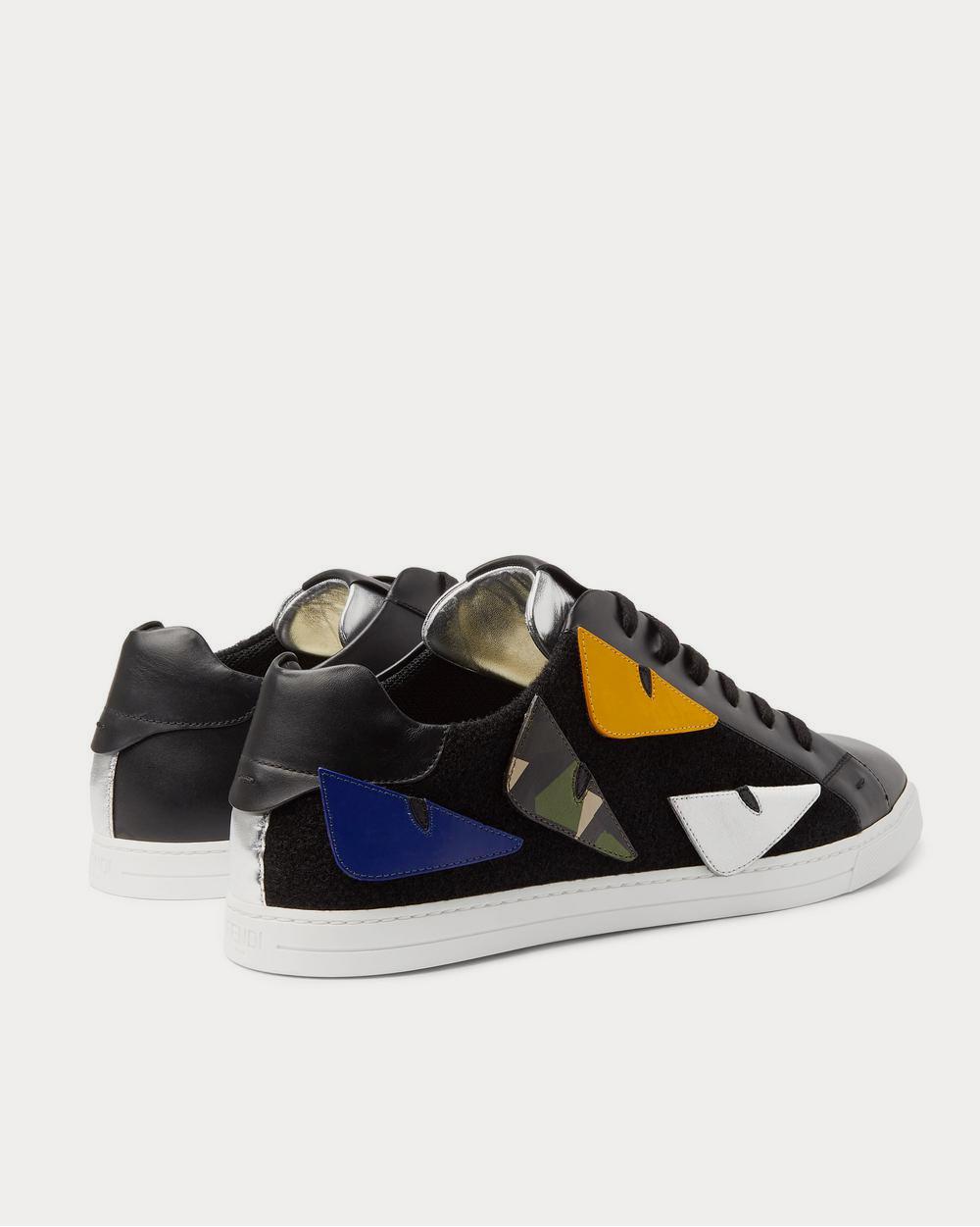 Fendi Appliquéd Felt-Trimmed Leather  Black low top sneakers - 3