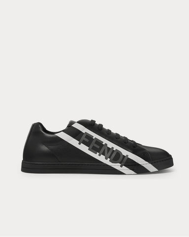 Fendi Logo-Print Leather  Black low top sneakers