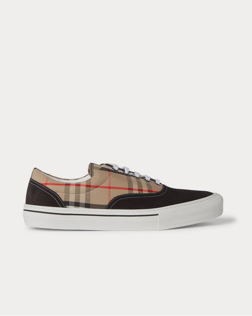 Burberry Suede and Checked-Cotton  Beige low top sneakers - 1