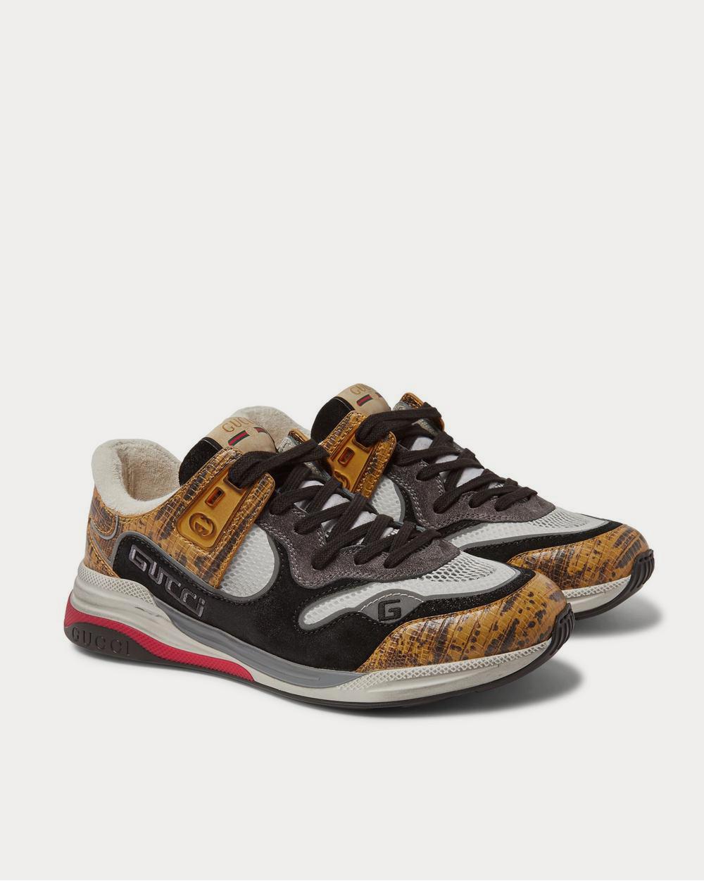 Gucci Ultrapace Distressed Suede, Mesh and Snake-Effect Leather  Yellow low top sneakers - 2