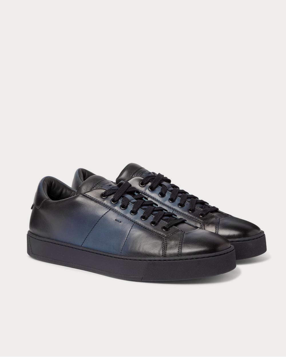 Santoni Burnished-Leather  Navy low top sneakers - 2