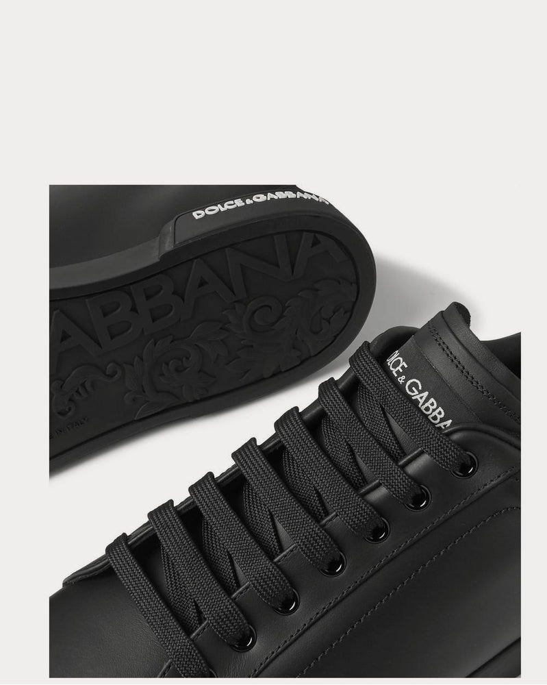 Dolce & Gabbana Logo-Appliquéd Rubber-Trimmed Leather  Black low top sneakers - 4