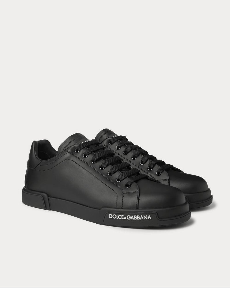 Dolce & Gabbana Logo-Appliquéd Rubber-Trimmed Leather  Black low top sneakers - 2