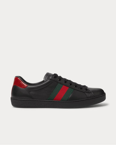 Gucci Ace Watersnake-Trimmed Leather  Black low top sneakers