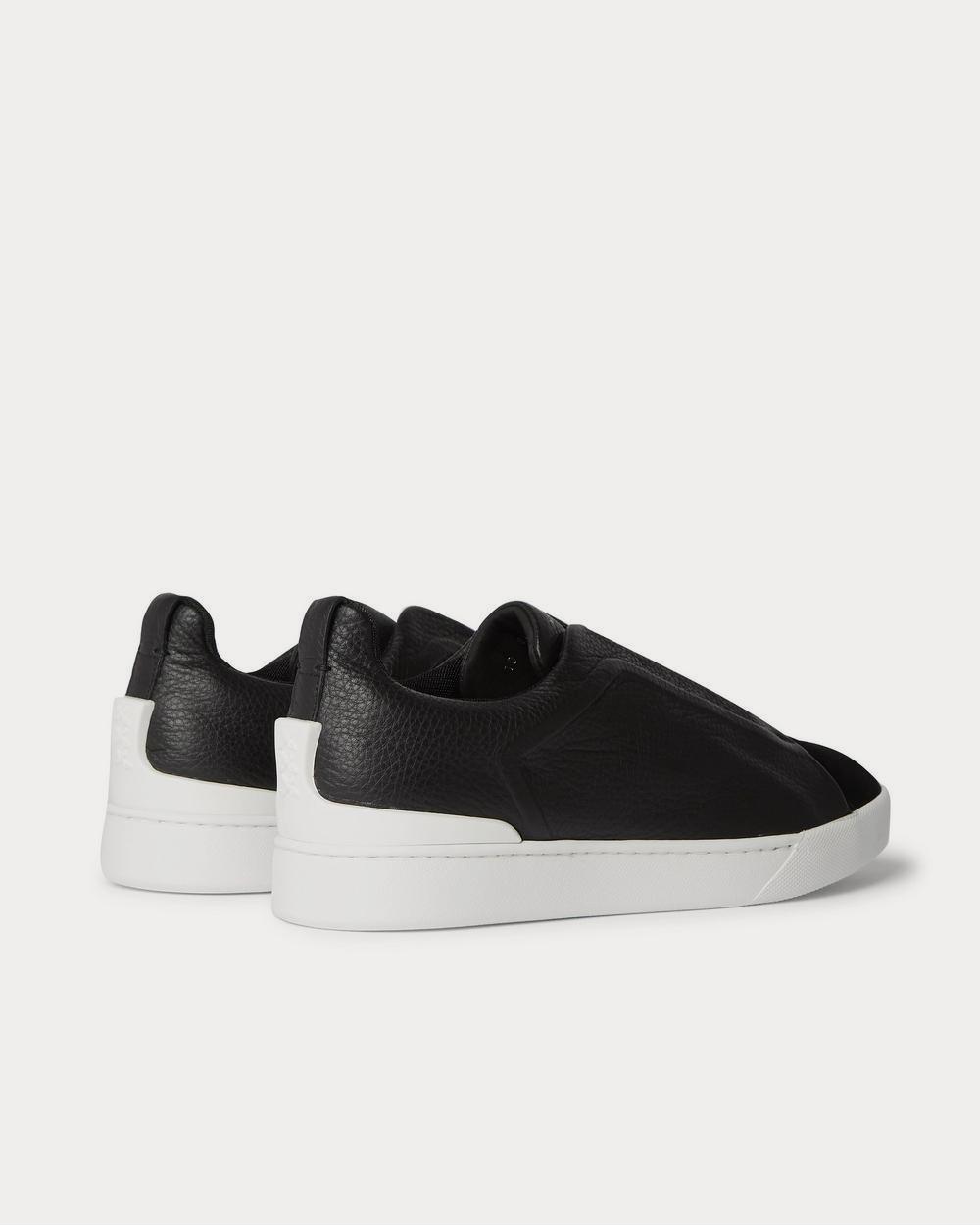 Ermenegildo Zegna Triple Stitch Full-Grain Leather and Suede Slip-On  Black low top sneakers - 3