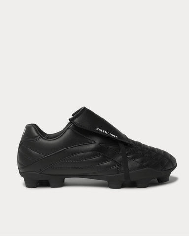 Balenciaga Soccer Logo-Print Faux Leather  Black low top sneakers