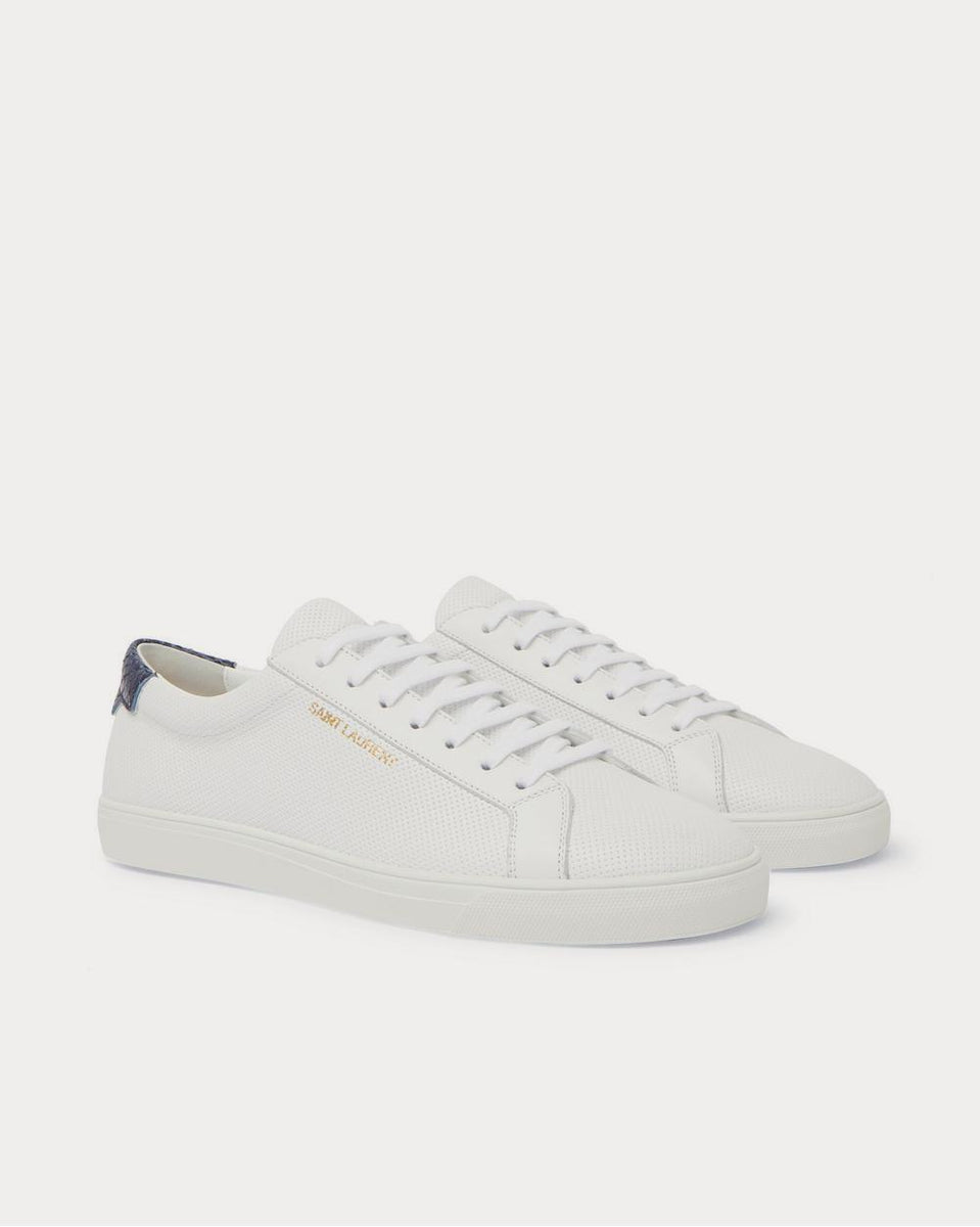 Saint Laurent Andy Snake Effect-Trimmed Perforated Leather White low ...
