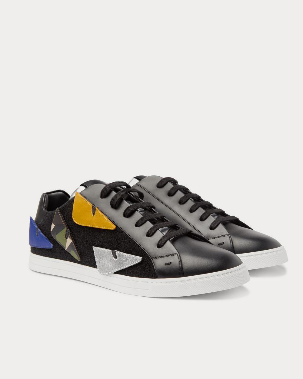 Fendi Appliquéd Felt-Trimmed Leather  Black low top sneakers - 2