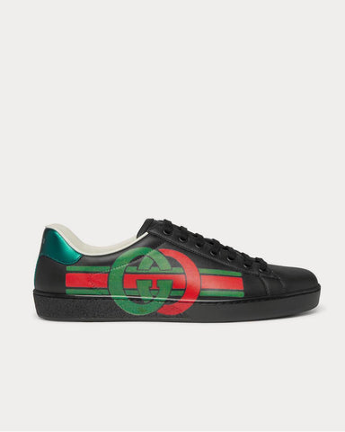 Gucci Ace Logo-Print Leather  Black low top sneakers