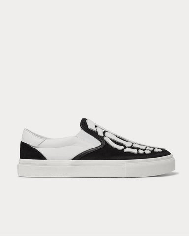 AMIRI Skel Toe Leather-Appliquéd Canvas and Suede Slip-On Black low top sneakers