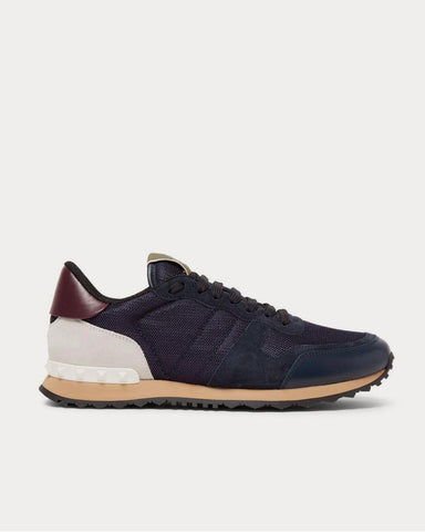 Valentino Rockrunner Mesh, Leather and Suede  Navy low top sneakers