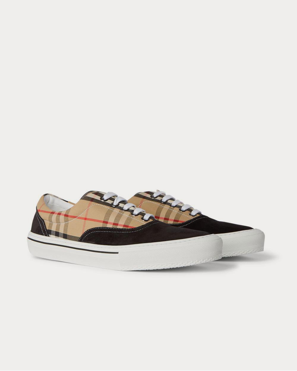 Burberry Suede and Checked-Cotton  Beige low top sneakers - 2