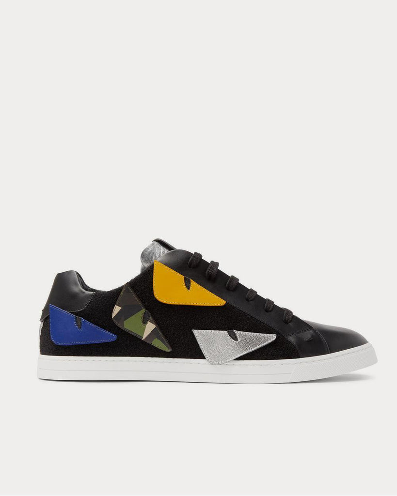 Fendi Appliqu d Felt Trimmed Leather Black low top sneakers