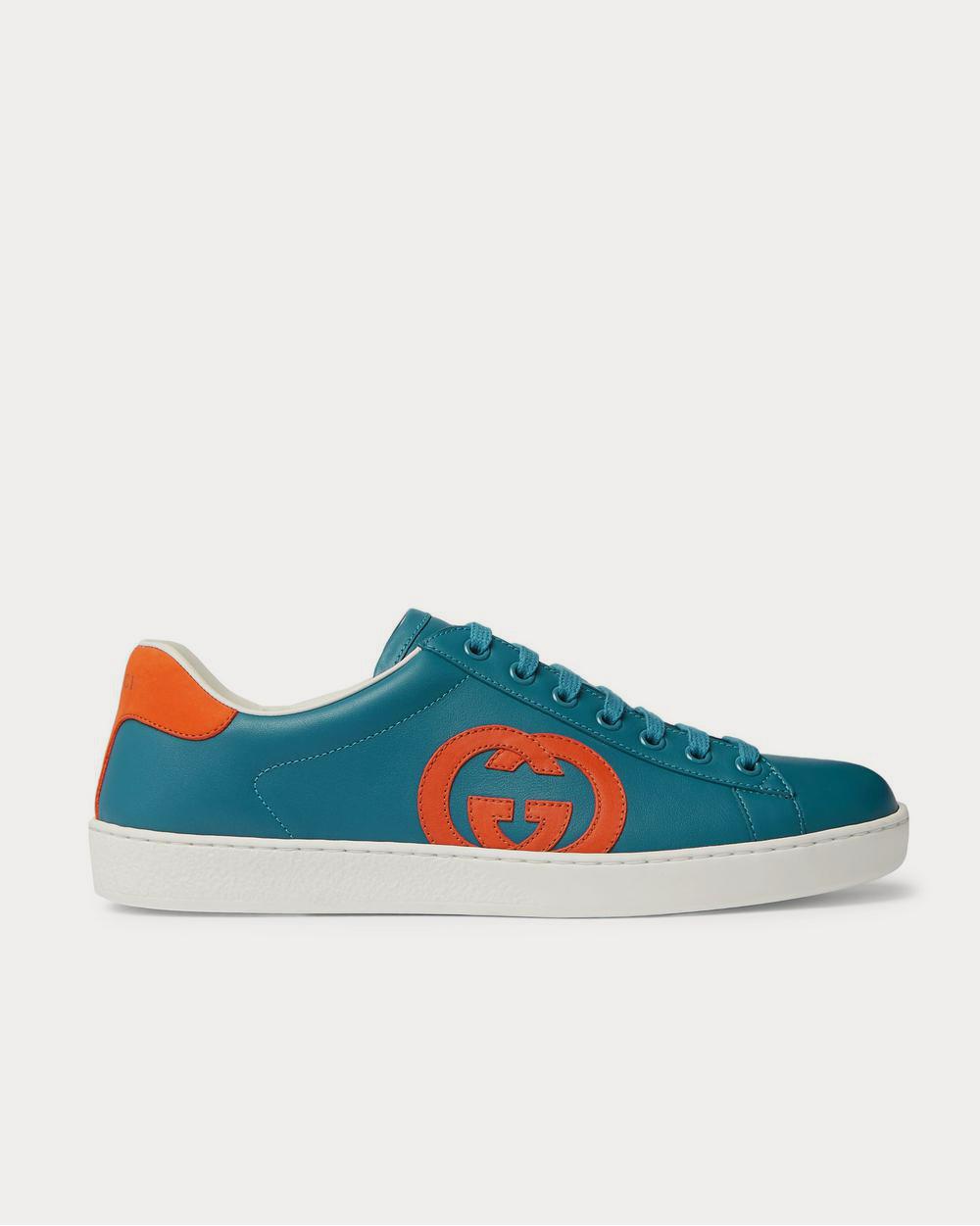 Gucci Ace Suede-Trimmed Leather  Blue low top sneakers - 1