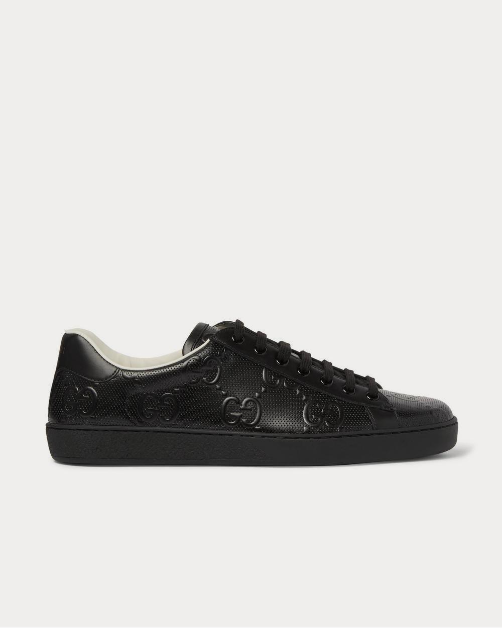 Gucci Ace Logo-Embossed Perforated Leather  Black low top sneakers - 1