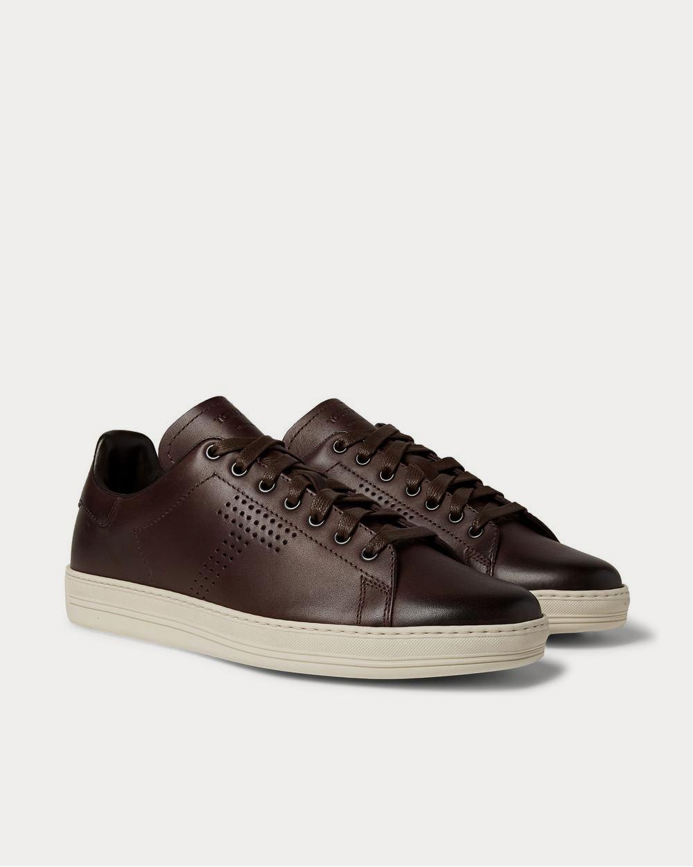 Tom Ford Warwick Burnished-Leather  Burgundy low top sneakers - 2