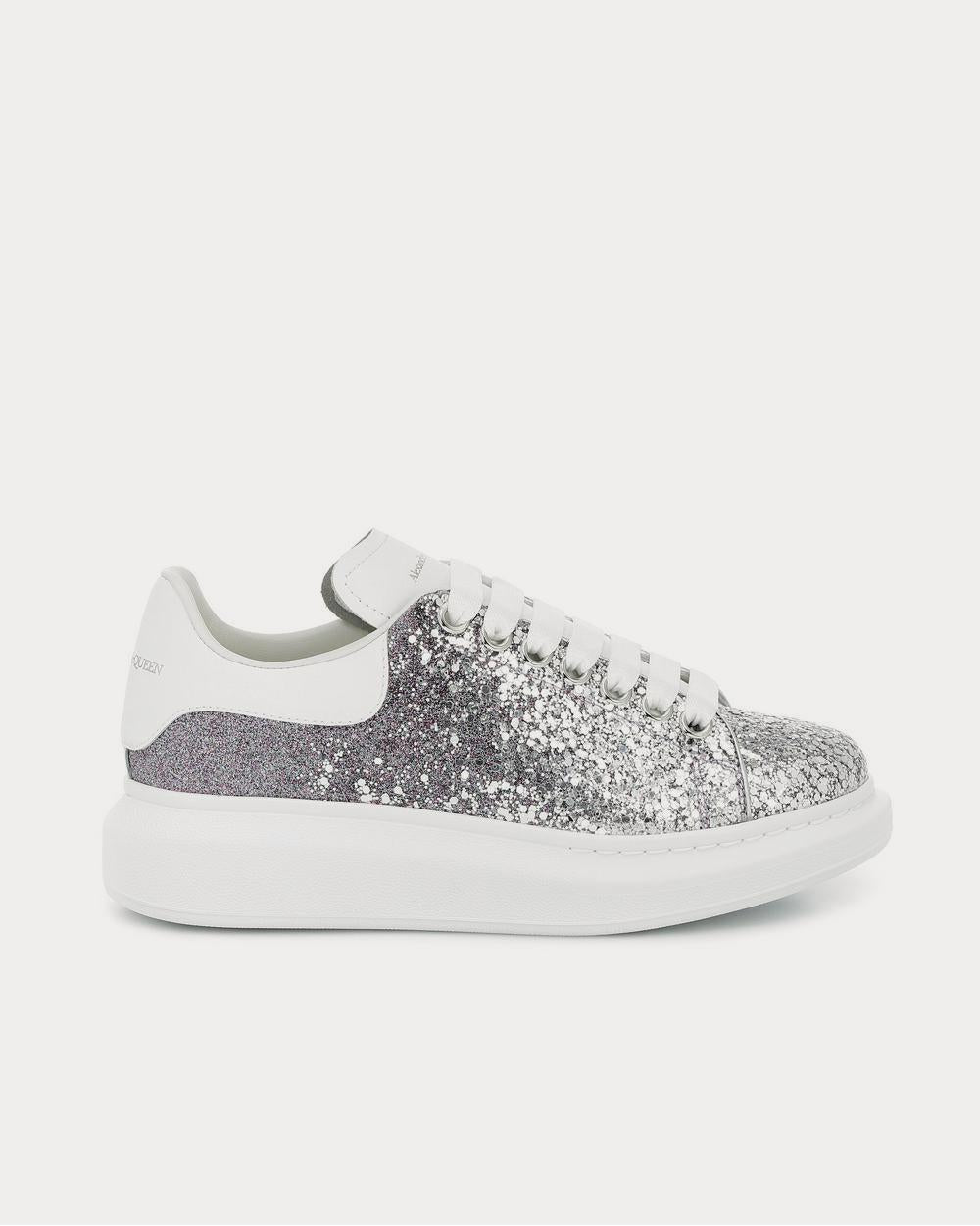 Alexander McQueen Leather-trimmed Silver Glitter Low Top Sneakers - 1