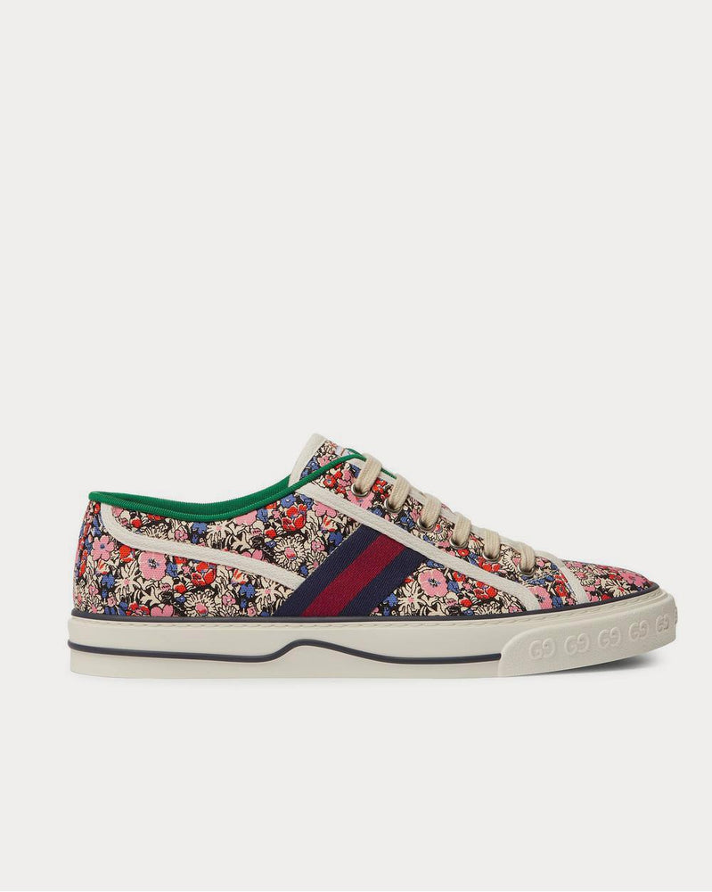 Gucci x Liberty Tennis 1977 Leather and Webbing-Trimmed Printed Canvas  Pink low top sneakers - 1