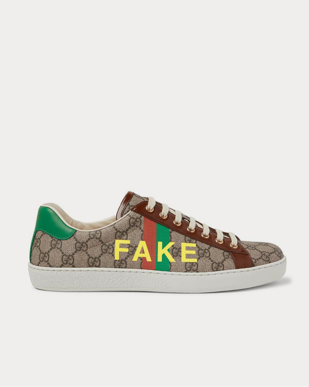 Gucci - Ace Printed Leather-Trimmed Monogrammed Coated-Canvas  Brown low top sneakers