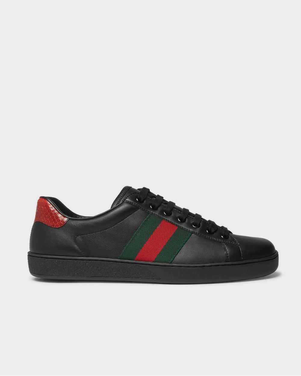 Gucci Ace Snake-Trimmed Leather  Black low top sneakers - 1