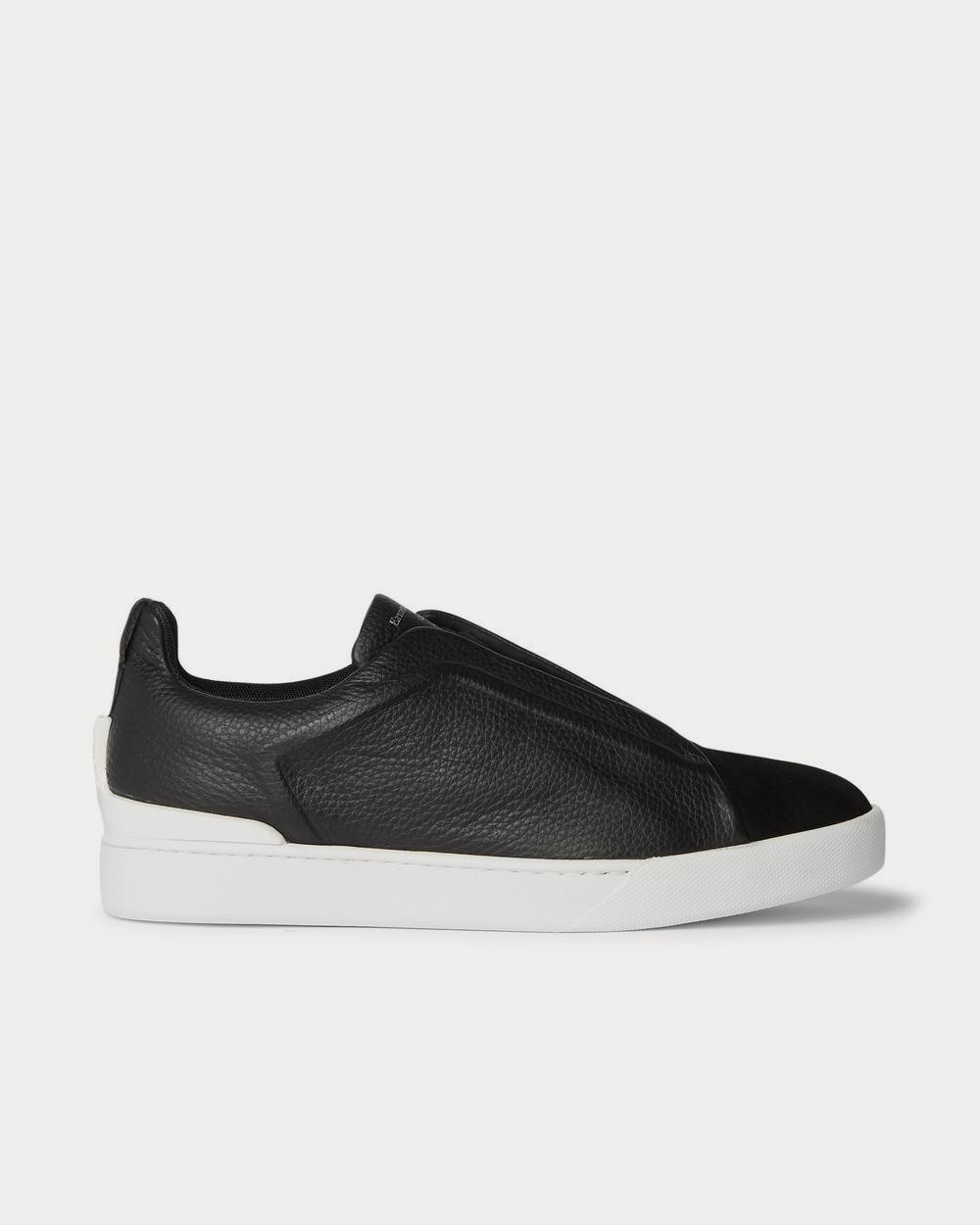 Ermenegildo Zegna Triple Stitch Full-Grain Leather and Suede Slip-On  Black low top sneakers - 1