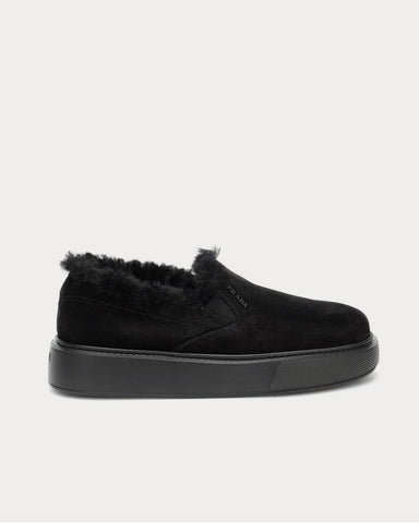 Prada Shearling-lined suede Nero Low Top Sneakers