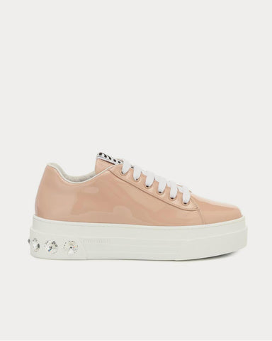 Miu Miu Embellished patent-leather Beige Low Top Sneakers