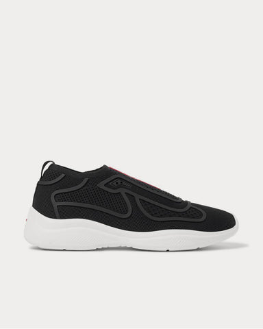 Prada America's Cup Rubber-Trimmed Mesh Slip-On  Black low top sneakers